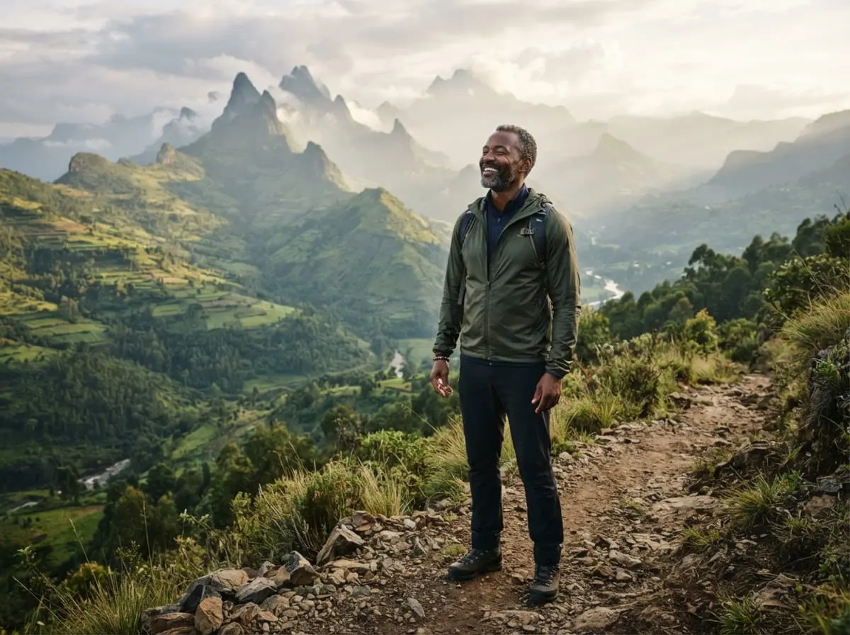 BioMedic Africa : homme qui marche en montagne, une vie active après cinquante ans