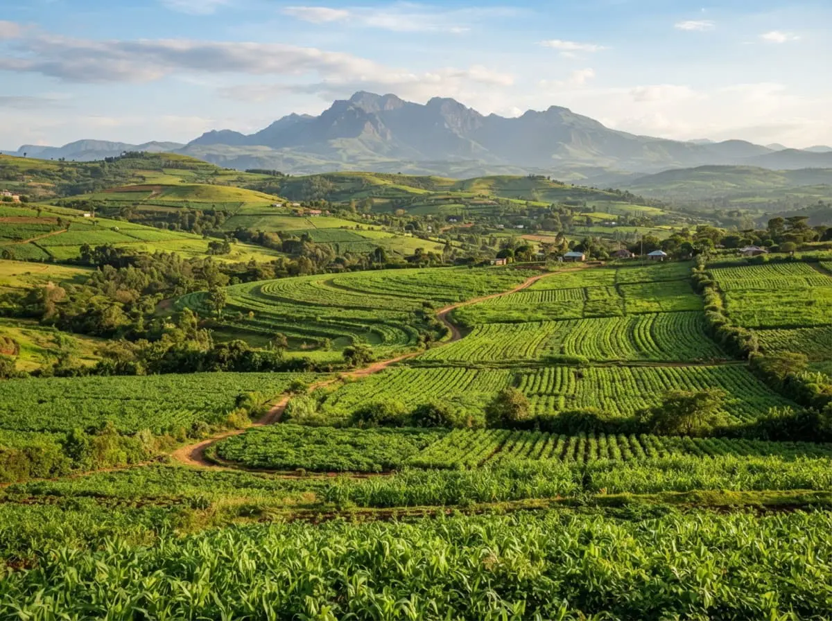 BioMedic Africa : paysage de champs verdoyants en Afrique, des aliments frais au quotidien