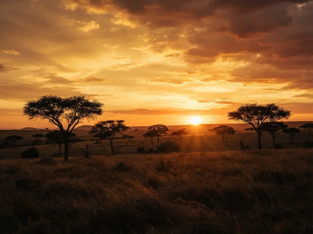 BioMedic Africa : coucher de soleil sur la savane africaine, un moment de calme