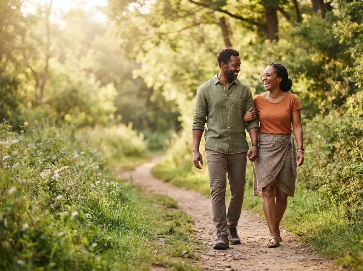 BioMedic Africa : couple qui marche sur un sentier, une activité douce pour les articulations