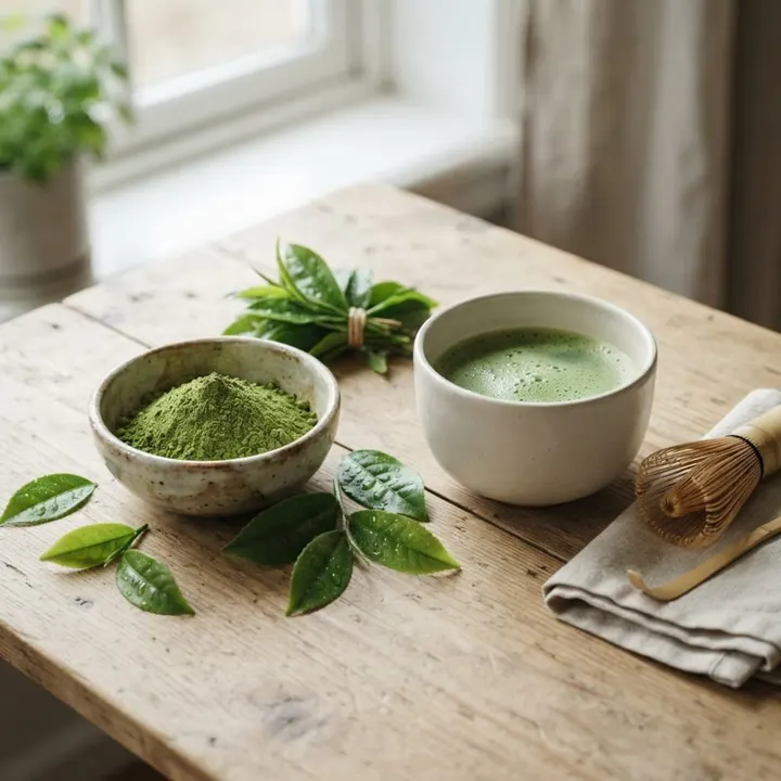 Green tea leaves and supplement capsules