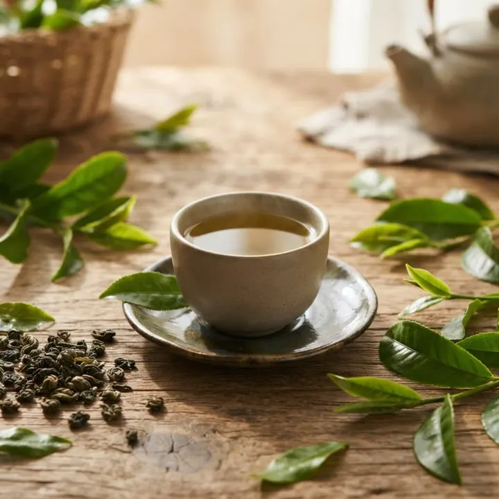 Green tea leaves and supplement capsules