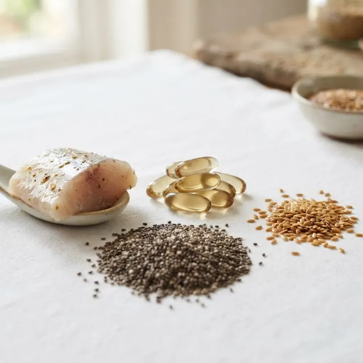 Omega-3 softgel capsules and oily fish