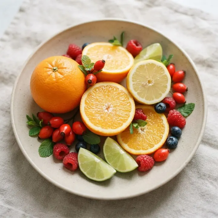 Vitamin C rich fruit and supplement tablets