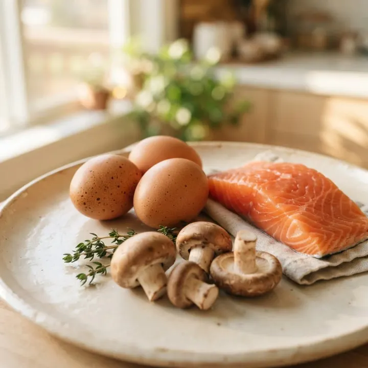 Vitamin D capsules and calcium-rich foods