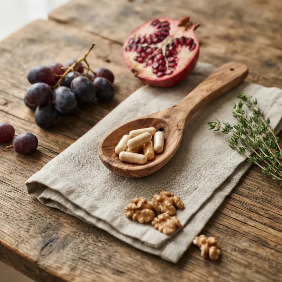 Natural supplement capsules, illustrative