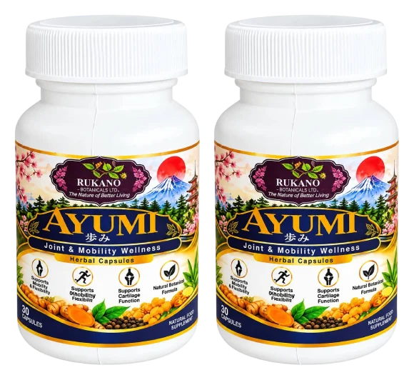 Two jars of Ayumi Joint & Mobility Wellness herbal capsules
