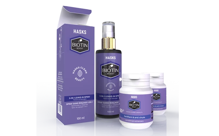 Biotin, coffret soin capillaire avec spray, pot de soin et comprimés