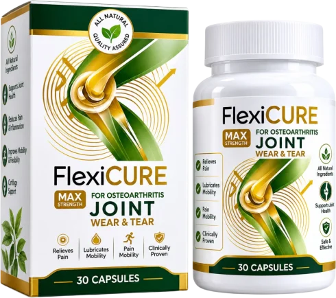 FlexiCure joint capsules box and bottle, 30 capsules